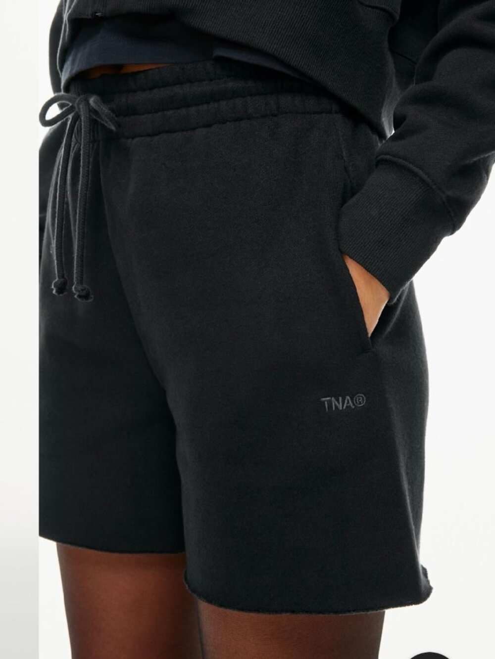 Aritzia TNA Cozy Sweatfleece Boyfriend Hi Mid-Thigh Short XS Black Soft Fleece